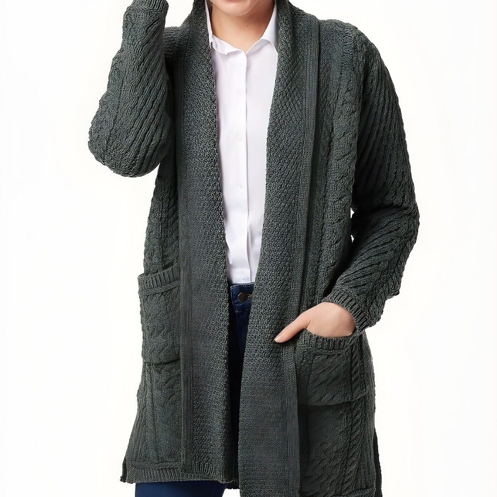 Women's Gray Cable Knit Cardigan Sweater
